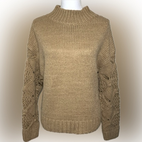 NWT Skies Are Blue Mock Neck Crochet Sweater Camel Women Size Small - Picture 3 of 8